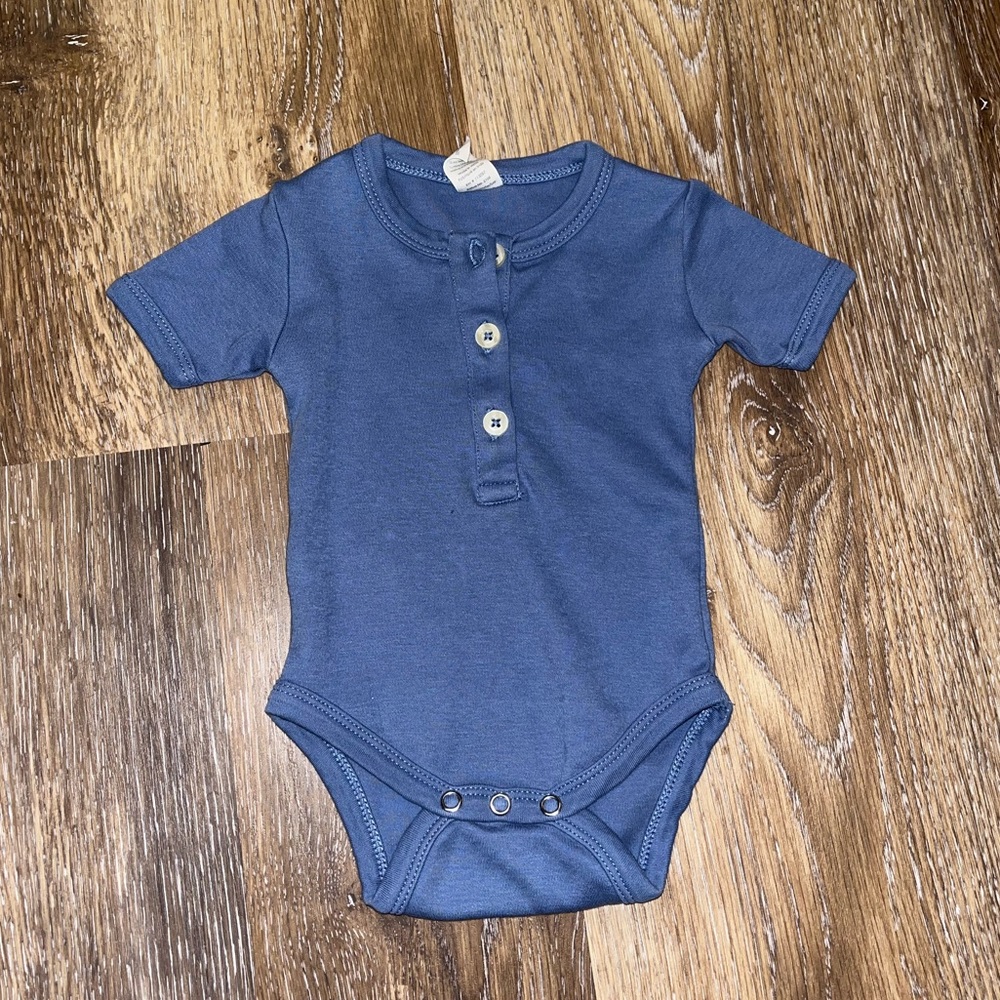 Blue bodysuit onesie henley